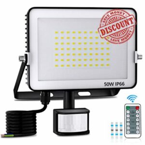 FEAHRZEUG 50W Security Lights Outdoor Motion Sensor 5000 Lumen PIR Light with Remote Control IP66 Waterproof Motion Sensor Flood Light Garden Light Security Perfect for Forecourt Backyard Garages            [Energy Class E]