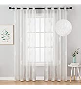 MIULEE 2 Panels Leaves Embroidery Sheer Curtains Grommet Window Curtain Semi Voile Drapes Panels ...