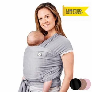 Baby Sling Wrap with Large Front Pocket - Naturally Soft Baby Wrap Carrier - Cotton Baby Sling Carrier from Birth - Baby Sling Newborn to Toddler Carrier - The Pocket Wrap™ by Trekki (Grey)