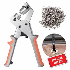 Yorkmills Eyelet Punch Kit Grommet Tool Kit Hole Punch Pliers Handheld Eyelet Press Machine Portable Manual Puncher with 500pcs Silver Grommets of 3/8 Inch (10mm)