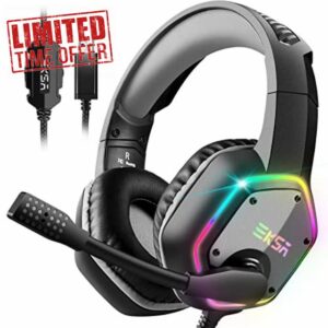EKSA E1000 USB Gaming Headset for PC - Computer Headphones with Microphone/Mic Noise Cancelling