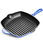 Pre-Seasoned Cast Iron Griddle Frying Pan - Square Enamelled Grill Pan - 28cm - by Nuovva (Black)