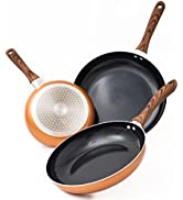 nuovva Copper Frying Pan Non-Stick Coated Stainless-Steel Induction Anti Scratch Pot for Cooking ...