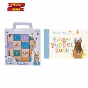 Official Peter Rabbit Wooden Building Blocks - Early Development Activity Toys for Toddlers - Beatrix Potter Stacking Bricks by Rainbow Designs & Peter Rabbit Finger Puppet Book