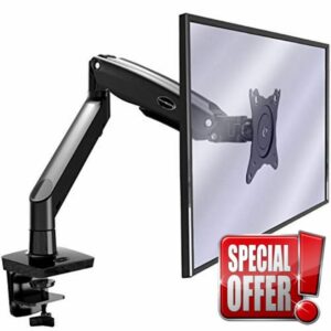 Invision Monitor Arm Bracket for 22”-35” Screens VESA 75mm & 100mm – Ergonomic Height Adjustable Gas Spring Full Motion Long Arm Desktop Clamp Mount Tilts Swivels & Extends Weight 3kg to 12kg (MX450)