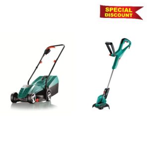 Bosch Rotak 32R Electric Rotary Lawnmower with 32 cm Cutting Width & Bosch ART 24 Electric Grass Trimmer