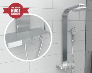 SCHÜTTE 60570 Samoa Rain Shower Panel with Thermostat Glass Shelf Shower System with Innovative Velvet Jet Technology Shower Set (Rain Shower with Wall Bracket