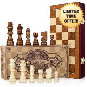 Peradix Chess Set | Magnetic Wooden Chess Board Piece Set Games | 35x35cm Folding Chessboard for Storage | 2 Extra Queen | Strategy Educational Games for Kids and Adul