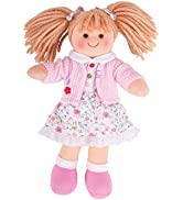 Bigjigs Toys Poppy Rag Doll (Small) - 28cm Small Rag Doll for 1 Year Old , Ideal First Doll for B...