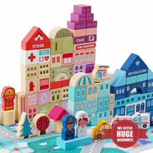 Voamuw Wooden Building Blocks for 3-6 Years Old Toddlers