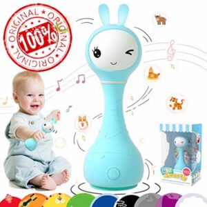 alilo Smarty Baby Toys 0-12 Months Baby Rattle for Music Bedtime Stories Sleep Soother Rechargeable Light Up Toys Soft Ears Baby Teething Toys for 0-2 Years Newborn Infants Gifts for Girls Boys