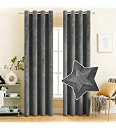 MIULEE Grey Velvet Curtains Blackout Thermal Insulated 55 Inch drop Curtain Pair Eyelet Room Dark...