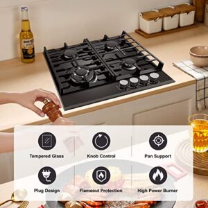 60cm Black Glass Gas Hob