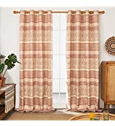 Deconovo Faux Linen Total Blackout Curtains Home Decorative Tropical Leaves Printed Eyelet Curtai...