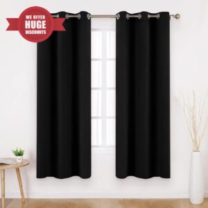 HOMEIDEAS Black Blackout Curtains 2 Panels 46 X 72 Inch Drop Room Darkening Eyelet Curtains for Bedroom Living Room