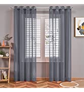 Topfinel Voile Eyelet Curtains for Bedroom Dark Green Living Room Sheer Curtains 90 Drop for Wind...