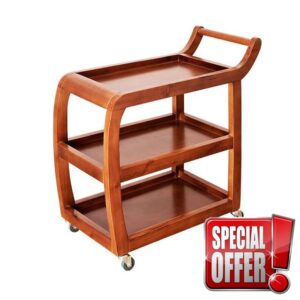 PAKUES-QO 3 Tier Rubber Wood Storage Trolleys Kitchen Storage Racks Serving Rolling Cart Holders Organisation 60 X 40 X 68 cm(Color:60 40 68Cm)