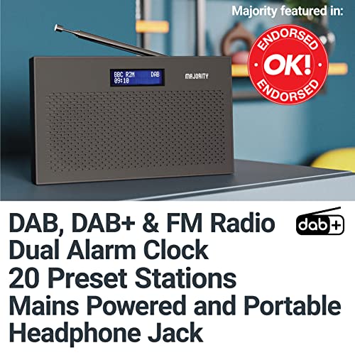 DAB+ Digital and FM radio | Battery and Mains Powered Portable Radio with 15 Hours Playback and LED Display | Histon 2 Compact DAB Radio | Radio with Dual Alarm and 20 Preset | Black
