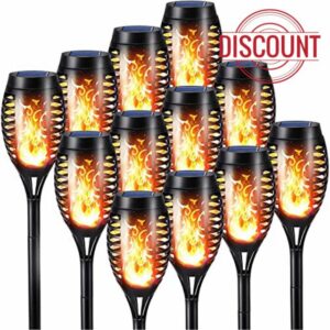 Geemoo 12 Pack Solar Flickering Dancing Flame Lights Waterproof Solar Torch Lights for Outdoor Garden Patio Pathway Yard Driveway Decorative