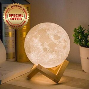 Methun 3D Moon Lamp with 5.9 Inch Wooden Base - LED Night Light