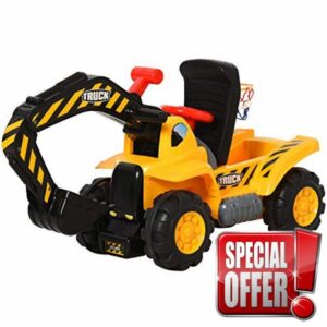 HOMCOM Kids Ride On Excavator Digger w/Storage Basketball Net Steering NO POWER Wheel Vehicle Truck Toy