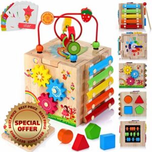HELLOWOOD Wooden Activity Cube Baby Toys