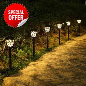 Tomshin-e Solar Garden Lights Outdoor Pathway Light Solar Powered Waterproof Stake Lights Outside Ornaments for Patio Lawn Yard Ground Backyard Courtyard Dusk to Dawn Auto On/Off