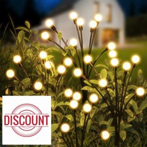 GEEDIAR Firefly Solar Lights Outdoor - 4 Pack 8 LED Solar Starburst Garden Lights 8 Lighting Modes USB Charging Swaying Lights for Yard Patio Pathway Garden Decoration
