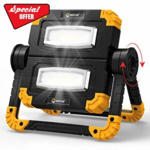 LED Rechargeable Work Light Portable - 2 COB 2000 Lumens Flood & Spot Lighting 360° Rotation USB Cordless Folding Lamp Battery Security Floodlight for Workshop Garage Loft Fishing Outdoor Emergency