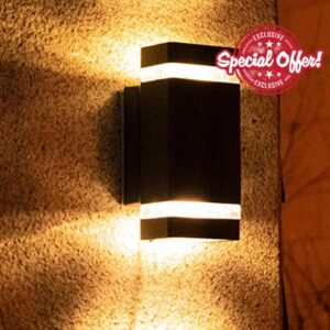 Genghis Khan 35W Outdoor Wall Light Waterproof IP54 Up and Down Modern Wall Lamp for Corridor Courtyard Walkway Park (Square-Black)