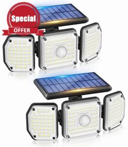 Security Lights Outdoor Motion Sensor - Solar Powered Flood Light 360° Wide Angle Outside Wall Lighting 122 LED IP65 Waterproof Solar Floodlights for Front Door Yard Garage(2 Pack)            [Energy Class A+++]