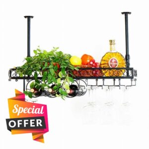 Kitchen Storage Organisation Metal Stemware Racks Ceiling Mounted Hanging Wine Bottle Holder Iron Upside Down Goblet Wine (80×25cm) ( 60×25cm)