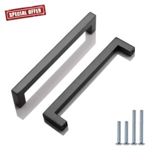 PinLin 20 Pack Kitchen Cabinet Door Handles Stainless Steel Bedroom Drawer Cup Board Pulls Hole Centre 160mm Width 12mm Black Square T Bar Handle