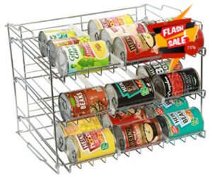 Amtido 3 Tier Stackable Can Rack Holder - Kitchen Organiser for Canned Goods - Chrome Finish