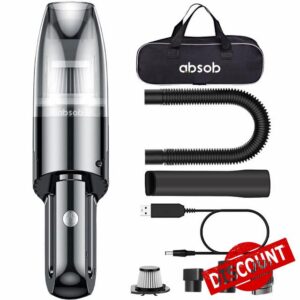 absob Cordless Vacuum Cleaner Mini Portable Handheld Car Seat Hoover 9000PA Powerful Suction Hand Vac Wet Dry Rechargeable Lightweight Home Office Keyboard Carpet Pet Dog Hair Cleaning USB Charging