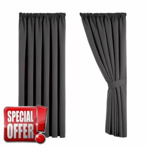 Aspire Homeware Grey Blackout Curtains Thermal Pencil Pleat Curtains 66x72 Blackout Curtains for Bedroom Living Room Window Curtains + 2 Tie Backs (167 x 183 CM)