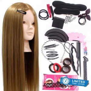 Neverland Beauty 24 inch 50% Real Human Hair Training Head Hairdressing Cosmetology Mannequin Head With Makeup Function + Braid Se