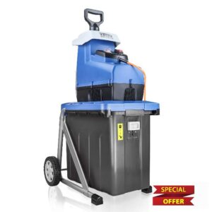 Hyundai Quiet Electric Garden Shredder 2800w 2.8 kw 230v 44mm Chipping Capacity Portable Branch Shredder 10m Power Cable 60L Collection Bag