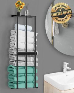 BARONAGE Towel Storage Wall Mounted,Bath Towel Rack 75cm High Capacity Towel Holder 3 Bar Rail for Rolled Salon Towels Bath Sheets - Black