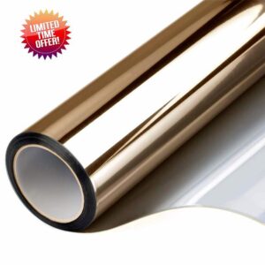 FILMGOO Window Film One Way Mirror Film Daytime Privacy Static Non-Adhesive Decorative Heat Control Anti UV Window Tint for Home and Office (Tee Sliver