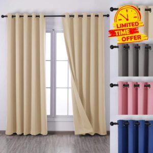QINUO HOME Natual Blackout Curtains for Bedroom - Theraml Insulated Room Darkening Eyelet 2 Curtain Panels