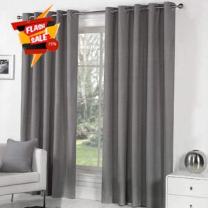 Fusion - Sorbonne - 100% Cotton Pair of Eyelet Curtains - 66" Width x 90" Drop (168 x 229cm) in Charcoal