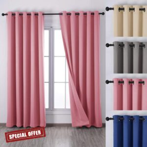 QINUO HOME Pink Blackout Curtains 66" X 54" - Theraml Insulated Room Darkening Eyelet 2 Curtain Panels