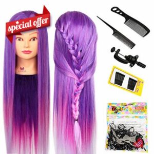 Neverland Beauty 26 Inches 100% Synthetic Purple Fiber Hair Hairdressing Training Head Manikin Doll Head with Clamp Stand Practice Mannequin + Hair Styling Tool