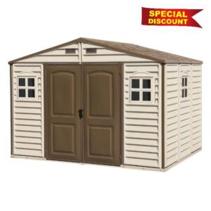 Duramax WoodSide 10 x 8 Plastic Garden Shed with 3 Fixed Windows & Metal Foundation Kit