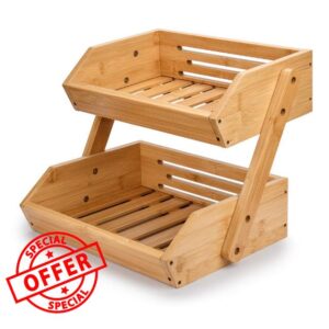 G.a HOMEFAVOR 2-Tier Bamboo Fruit Basket Bowl Holder