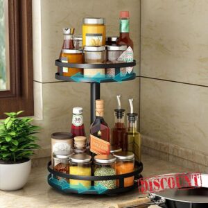 YunNasi Lazy Susan Cupboard Organiser Condiments Organiser Rotating Spice Racks Free Standing Turntable Oil Rack (Round