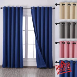 QINUO HOME Navy Blue Blackout Curtains 66" X 54" - Theraml Insulated Room Darkening Eyelet 2 Curtain Panels