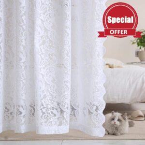 YJ YANJUN White Floral Lace Curtains 54 drop Sheer Lace Curtains for Bedroom Heavy Short Window Curtains Rod Pocket Set of 2 52 W x 54 L Inch(132cm x 137cm)