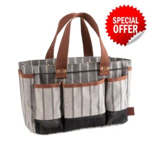 Sophie Conran Burgon & Ball Grey Stripes Garden Tool Storage Bag Holder with 8 Pockets